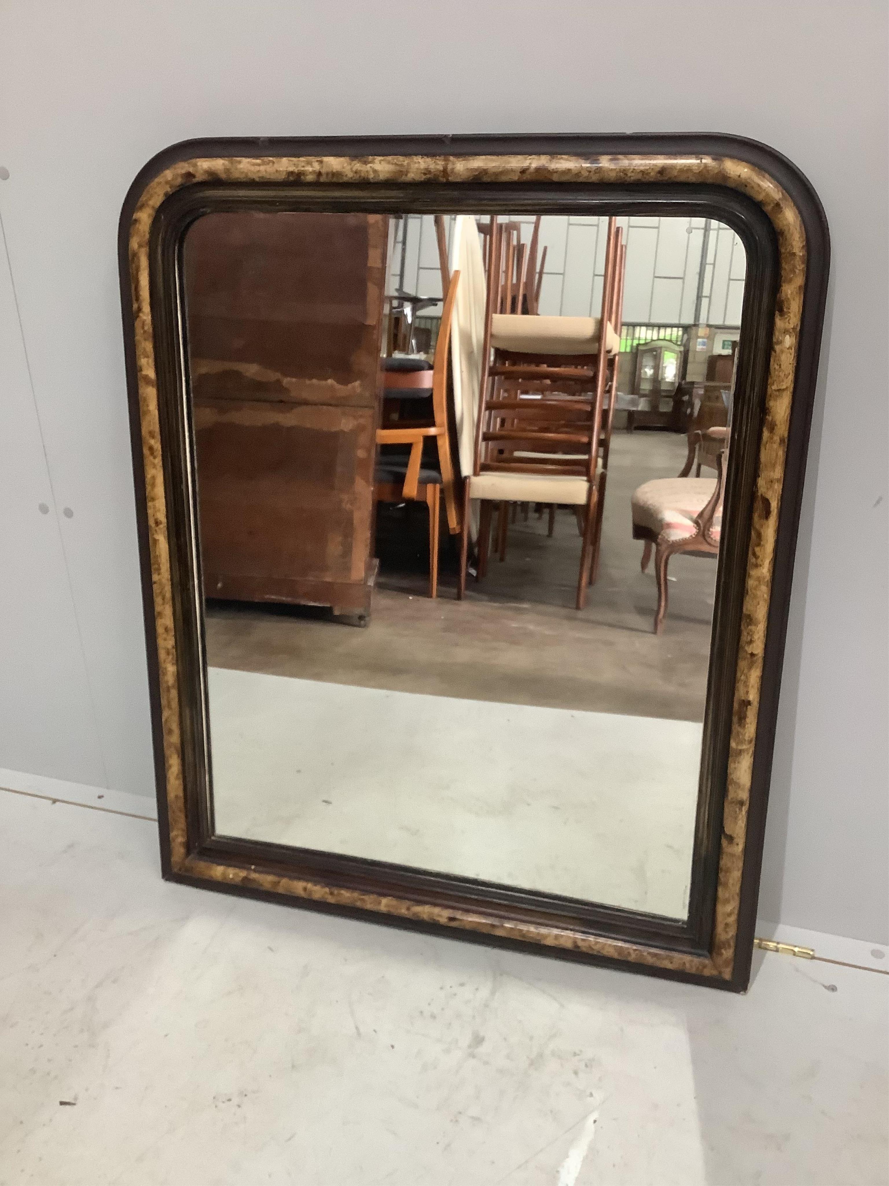 A 19th century French overmantel mirror, width 76cm, height 106cm. Condition - fair